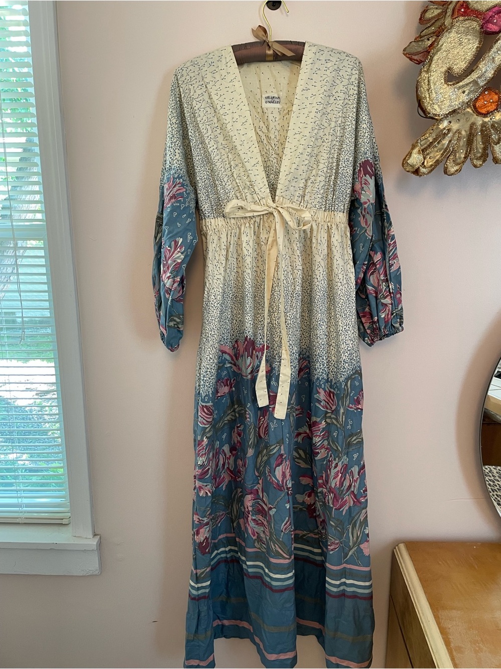 Gilligan & O'Malley 1970s  Cream and Teal Floral dress